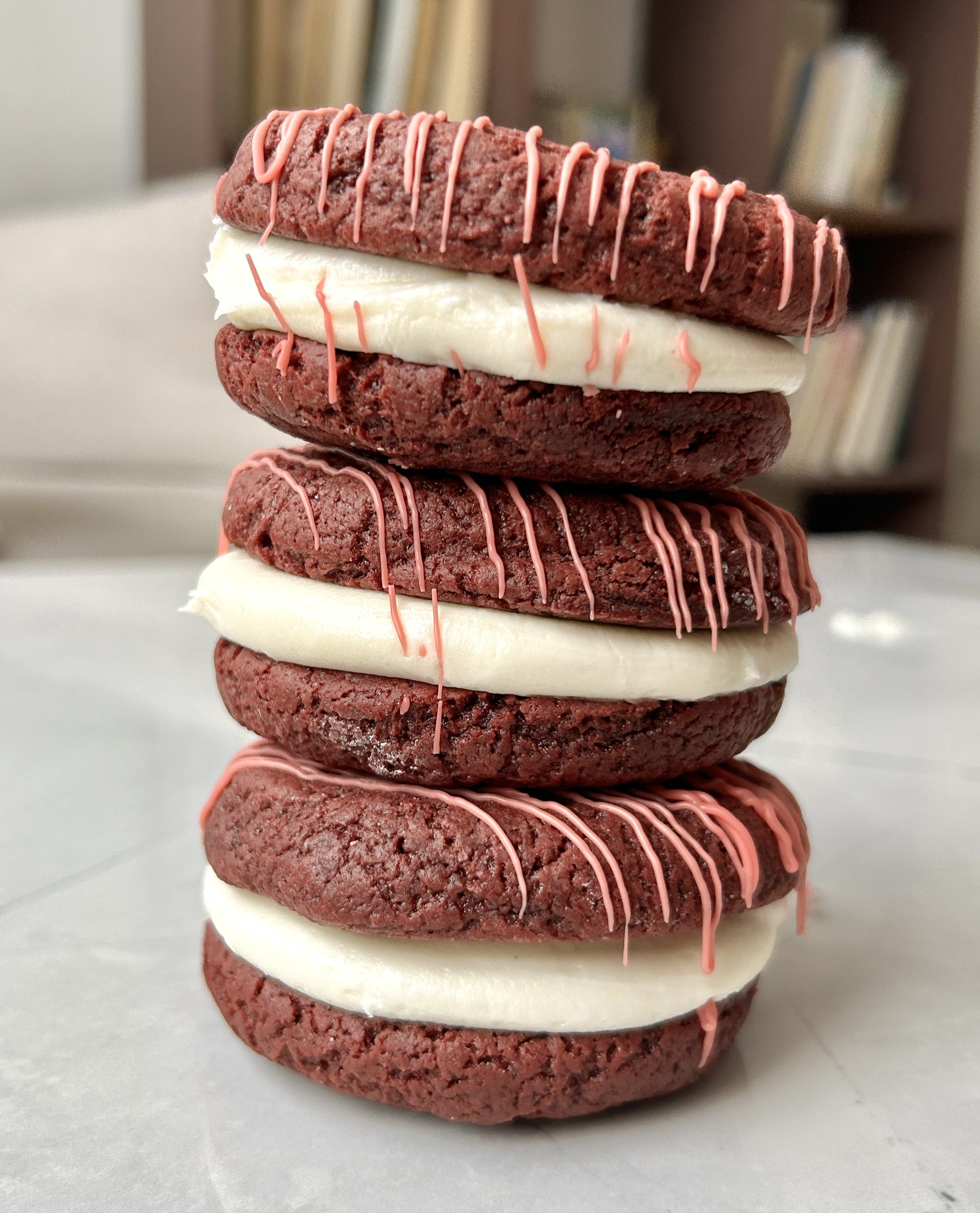 red velvet cookie sandwiches